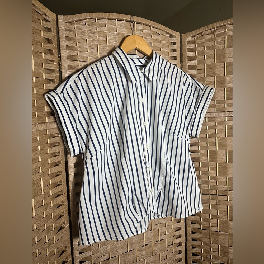 Talbots Twist Hem Nautical Stripe Shirt Top - Size Medium - Picture 3 of 10